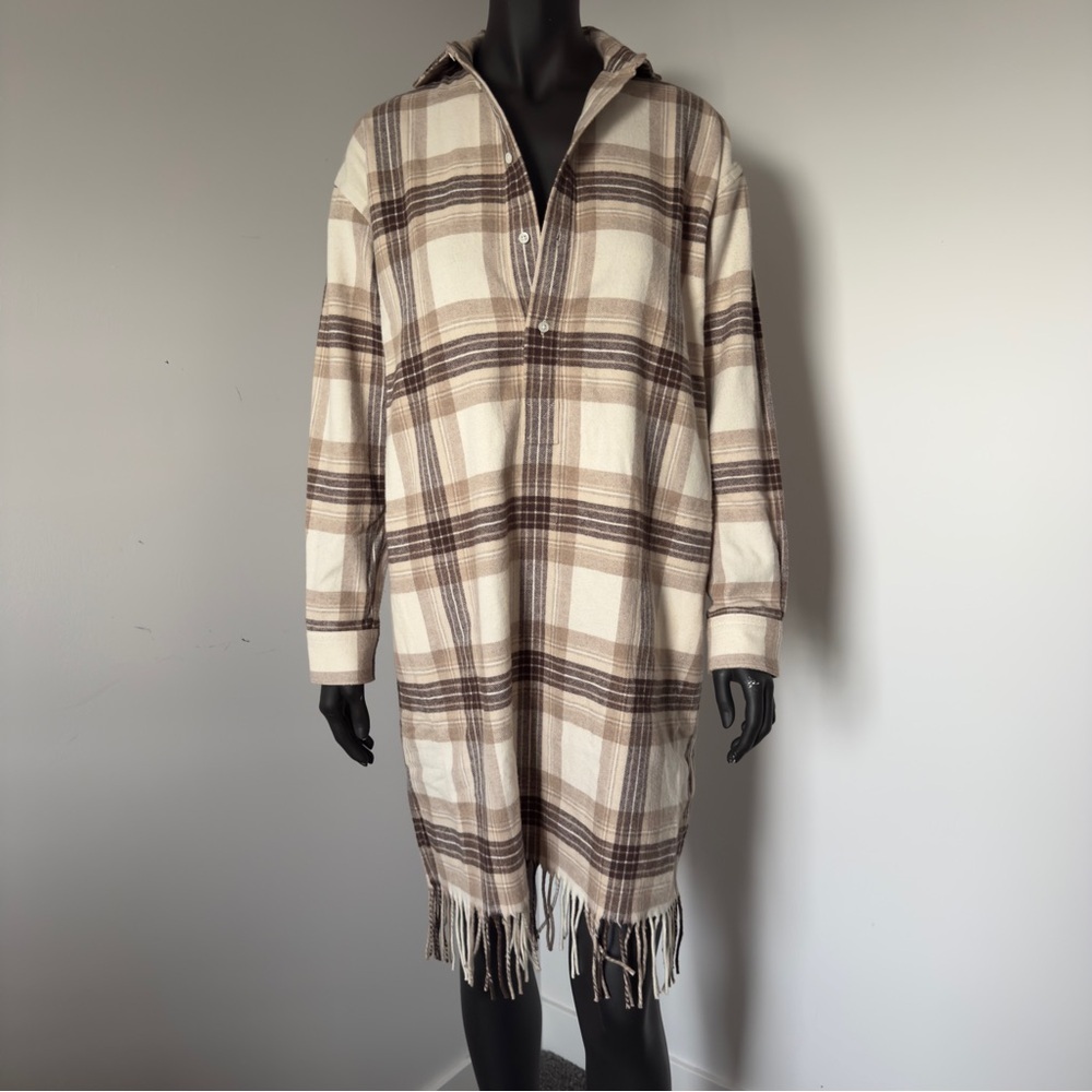 250. NWT Polo Ralph Lauren Plaid Fringe Cotton Tunic Dress Neutral Brown Check 8 - Picture 4 of 9